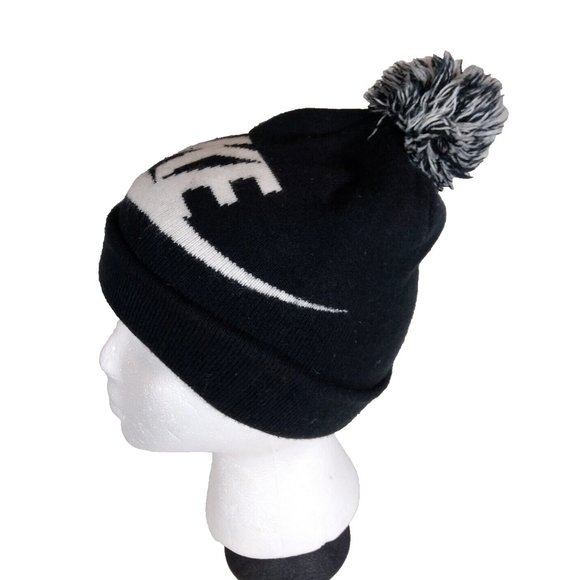 Nike Knit Beanie Youth Black & White Sports Cap Hat - Picture 3 of 9